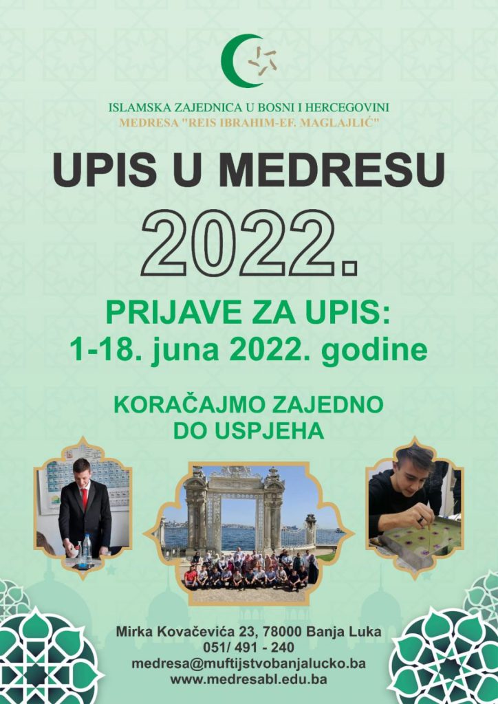 K O N K U R S za upis učenika u I (prvi) razred Medrese ”Reis Ibrahim-ef. Maglajlić” u Banjoj Luci u školskoj 2022/2023. godini